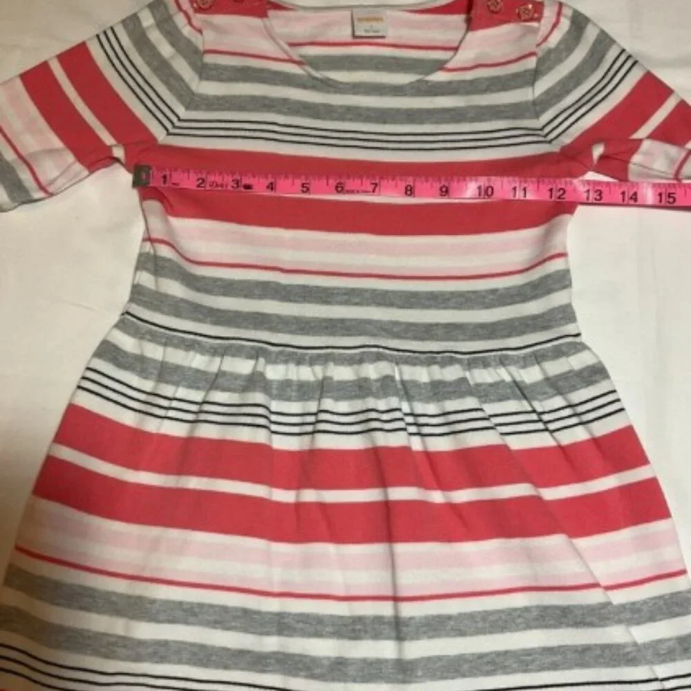 Gymboree Girls Size 8 Kitty in Pink Gray White Stripes Terry Short Sleeve Dress